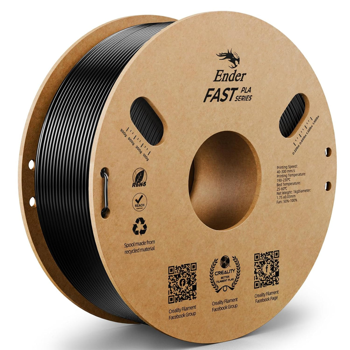 Ender Fast PLA Filament - BLACK 1.75mm 1kg - Beirut ElectroCity