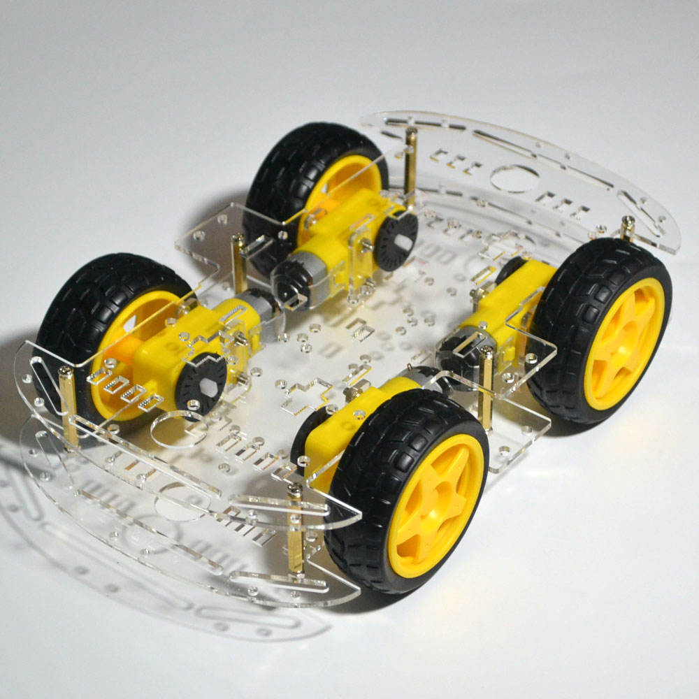 Longer version of 4 wd double layer smart car chassis: 2pcs 4WD smart car chassis 4pcs wheels 4pcs Gear motor 8pcs connection line 8pcs Fixed 28pcs Screw 8pcs nut 6pcs pillars - Beirut ElectroCity