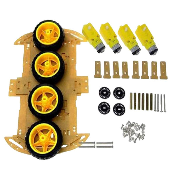 Smart car chassis four-wheel drive double smart car:
2pcs Acrylic car board 4pcs car tires
4pcs motor
4pcs the motor fasteners machine screw nuts