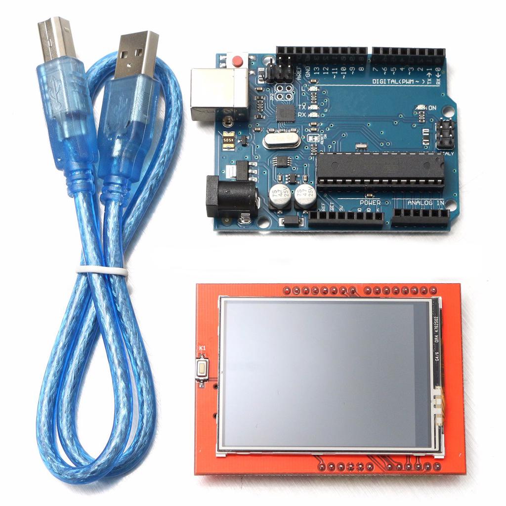 UNO R3 + 2.4inch TFT LCD +
Adapter + USB Cable