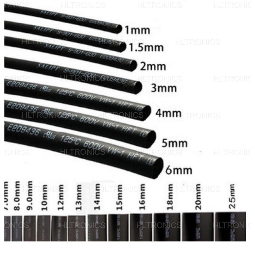 Heat Shrink Tubing 5mm Black 1 Meter